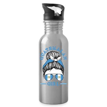Guatemala Flag T-Shirt Pride & Home Chapín - Water bottle with straw - silver - Right