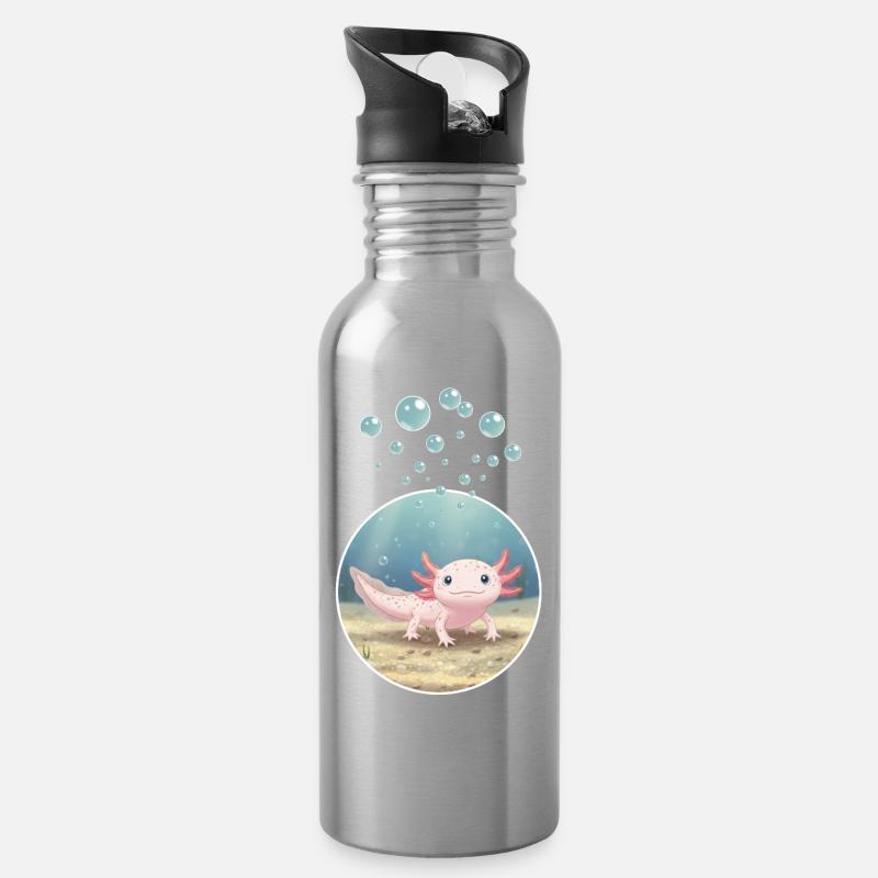 Création de t-shirt « Axolotl » - Gourde avec paille intégrée - argent clair