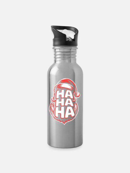 HaHa Santa Lachen Design - Trinkflasche mit integriertem Trinkhalm - Lightsilver