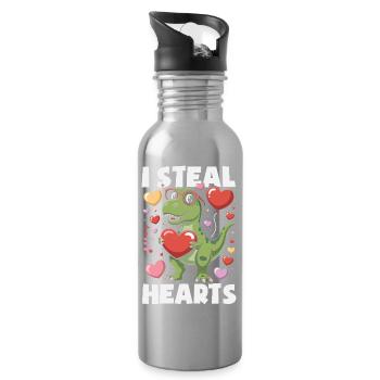 Retro Heart Valentine's Day Design Love - Water bottle with straw - silver - Right