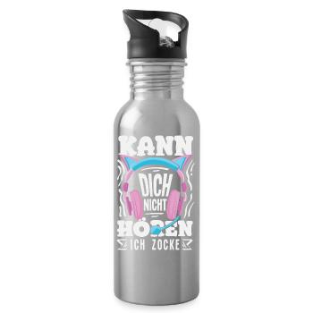 Kann Dich Nicht Hören Ich Zocke Gamer Girl - Trinkflasche mit integriertem Trinkhalm - Lightsilver - Rechts