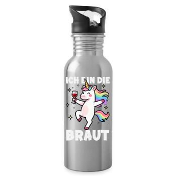 Ich Bin Die Braut Jga Einhorn Wein Brautparty - Trinkflasche mit integriertem Trinkhalm - Lightsilver - Rechts