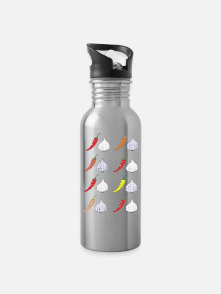 ChiliKnoblauch Muster Farbprint - Trinkflasche mit integriertem Trinkhalm - Lightsilver