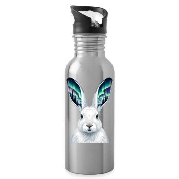 Nordlichthase mit Auroraohren - Trinkflasche mit integriertem Trinkhalm - Lightsilver - Rechts