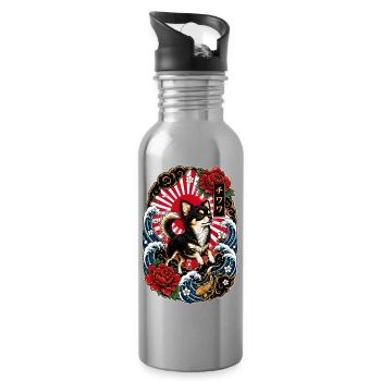 Chihuahua im japanischen Tattoo Style - Trinkflasche mit integriertem Trinkhalm - Lightsilver - Rechts
