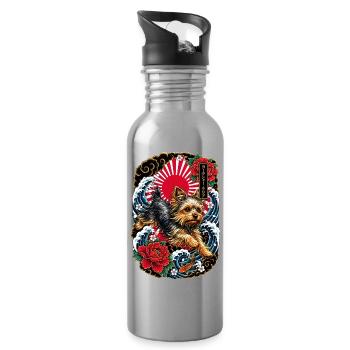 Yorkshire Terrier im Japan Tattoo Stil - Trinkflasche mit integriertem Trinkhalm - Lightsilver - Rechts