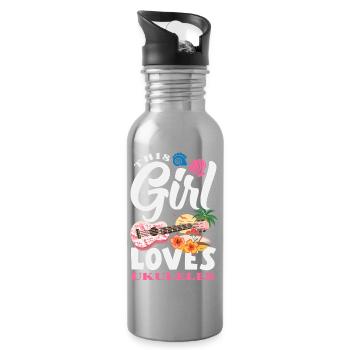 Funny Ukulele Designs and Sayings - Water bottle with straw - silver - Right