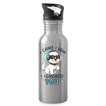 Cartoon Maltese I Came I Saw I Ignored You - Water bottle with straw - silver - Right