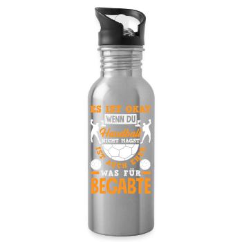 Handball Handballer Handball Trainer Fan Geschenk - Trinkflasche mit integriertem Trinkhalm - Lightsilver - Rechts