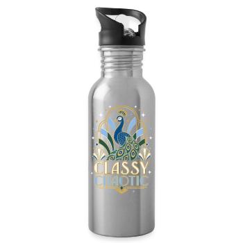 Classy Chaotic Peacock Art Deco - Water bottle with straw - silver - Right