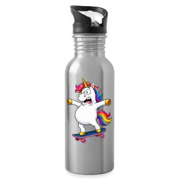 Wobbly Unicorn Skateboard Fail - Water bottle with straw - silver - Right