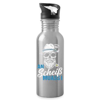 Bayern Dialekt Schädel Lustiger Spruch Alpen Motiv - Trinkflasche mit integriertem Trinkhalm - Lightsilver - Rechts