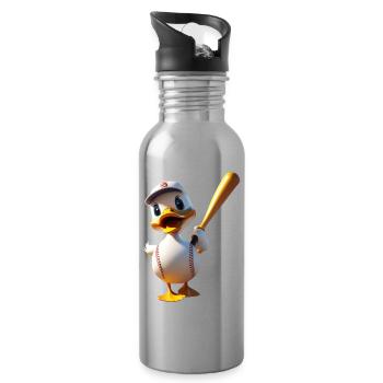 Duck Batting Cartoon Baseball - Water bottle with straw - silver - Right