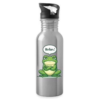 Relax! – Gelassener Frosch mit Attitüde - Trinkflasche mit integriertem Trinkhalm - Lightsilver - Rechts
