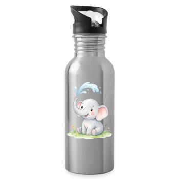 Pastell Elefant Wasserspiel - Trinkflasche mit integriertem Trinkhalm - Lightsilver - Rechts
