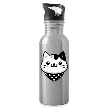 Tête de chat Kawaii - Gourde avec paille intégrée - argent clair - Droite