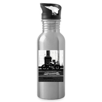 Urban Black and White Motorcycle Photo - Water bottle with straw - silver - Right