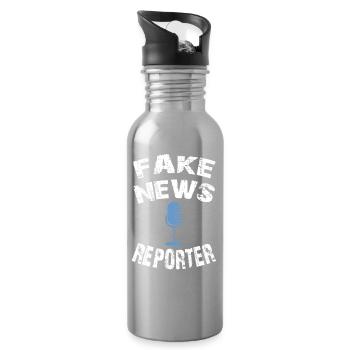 fake news reporter, fake news shirt - Water bottle with straw - silver - Right