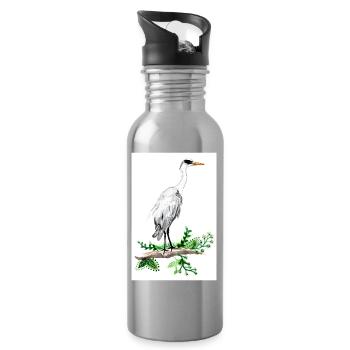 Graureiher Aquarell Poster - Trinkflasche mit integriertem Trinkhalm - Lightsilver - Rechts