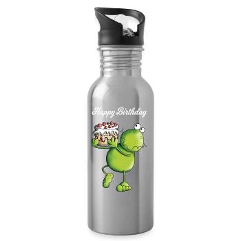 Grenouille d'anniversaire - Gourde avec paille intégrée - argent clair - Droite