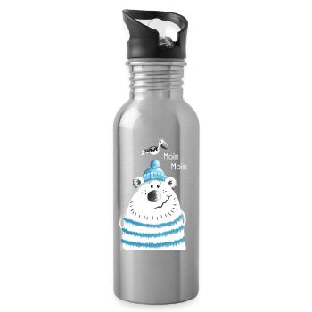 Moin Moin Seebär - Bär - Comic - Nordsee - Trinkflasche mit integriertem Trinkhalm - Lightsilver - Rechts