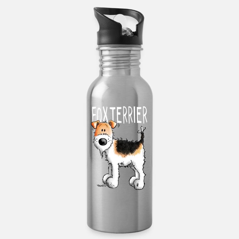 Kleiner Foxterrier - Hund - Hunde - Tier - Comic - Trinkflasche mit integriertem Trinkhalm - Lightsilver