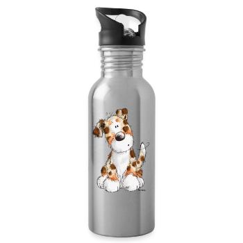 Süßer Australian Shepherd - Hund - Aussie - Comic - Trinkflasche mit integriertem Trinkhalm - Lightsilver - Rechts