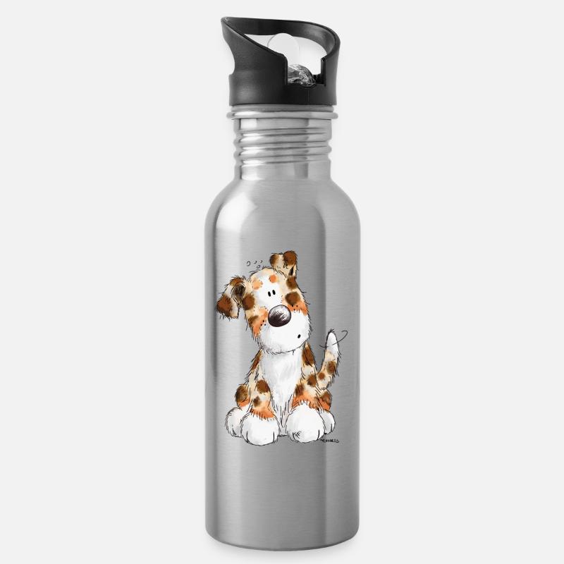 Süßer Australian Shepherd - Hund - Aussie - Comic - Trinkflasche mit integriertem Trinkhalm - Lightsilver