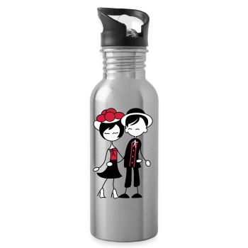 Sweet Black Forest Couple - Bollenhut & Tracht - Water bottle with straw - silver - Right