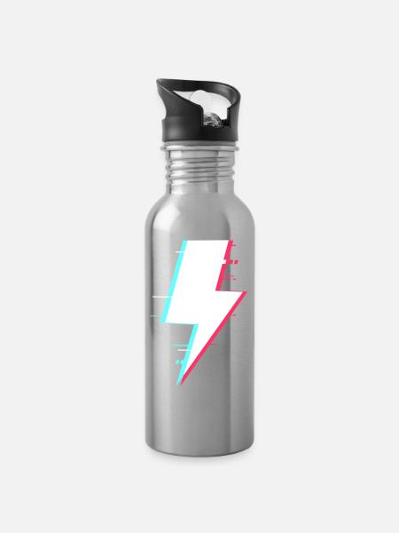 Lightning Style Retro Digital Lightning - Water bottle with straw - silver
