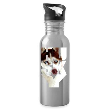 Husky Kupfer rot Kopf im Text - Trinkflasche mit integriertem Trinkhalm - Lightsilver - Rechts