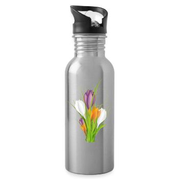 delicate brightly lit crocuses in spring - Water bottle with straw - silver - Right