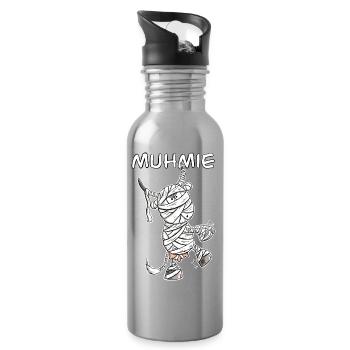 MUHmie I Kuh Mumie Wortspiel - Trinkflasche mit integriertem Trinkhalm - Lightsilver - Rechts