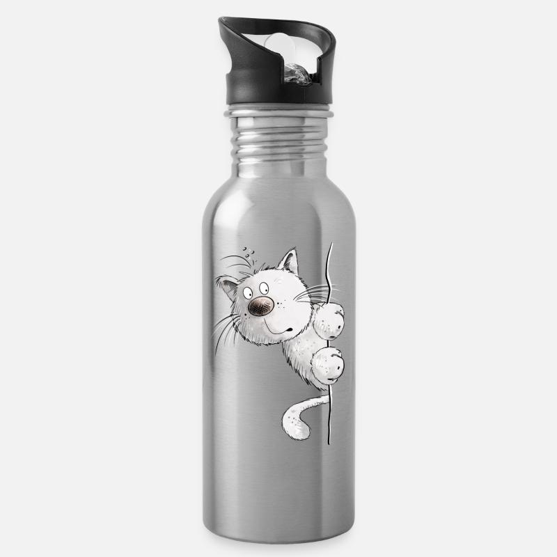 White Cats I Cat Friends Cadeau - Gourde avec paille intégrée - argent clair