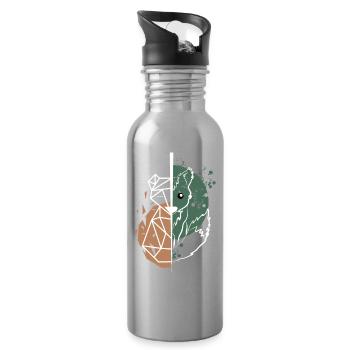 Fox vs origami white drawing - Water bottle with straw - silver - Right