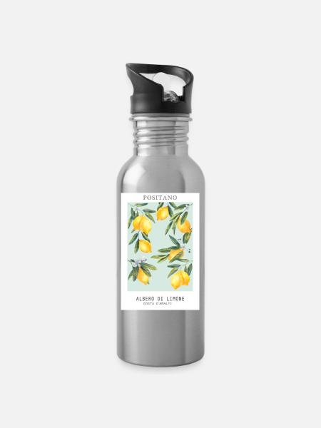 Zitronen - Trinkflasche mit integriertem Trinkhalm - Lightsilver