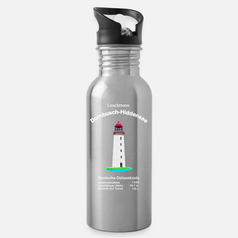 Leuchtturm Dornbusch, Insel Hiddensee, Ostseeküste - Trinkflasche mit integriertem Trinkhalm - Lightsilver