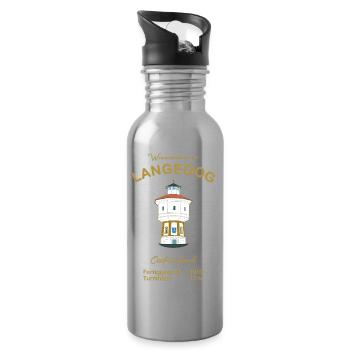 Langeoog Wasserturm, Schrift Gold, Ostfriesland - Trinkflasche mit integriertem Trinkhalm - Lightsilver - Rechts