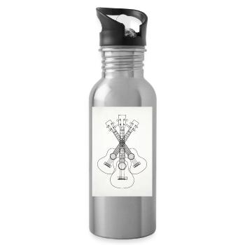 Ukulele LineArt schwarz - Poster - Trinkflasche mit integriertem Trinkhalm - Lightsilver - Rechts