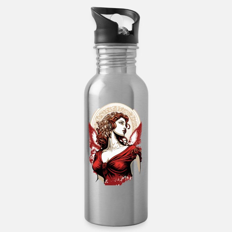 Rotgeflügelte Göttin Aphrodite - Trinkflasche mit integriertem Trinkhalm - Lightsilver