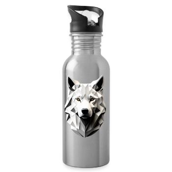 Head of the White Wolf - Water bottle with straw - silver - Right