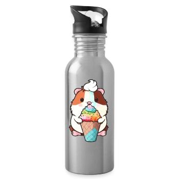 Kleiner Hamster mit buntem Eis - Water bottle with straw - silver - Right