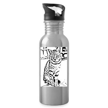 Cadeau de la chemise noire et blanche pour chat - Gourde avec paille intégrée - argent clair - Droite