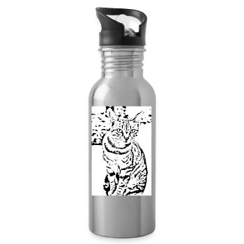 Katze schwarzweiß - Trinkflasche mit integriertem Trinkhalm - Lightsilver - Rechts