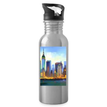 New York City Skyline - Water bottle with straw - silver - Right