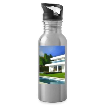 Villa blanche avec piscine - Gourde avec paille intégrée - argent clair - Droite