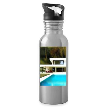 Villa blanche avec piscine - Gourde avec paille intégrée - argent clair - Droite