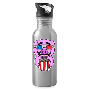 Popcorn Cinema Pig Movies Movie Movie Night - Gourde avec paille intégrée - argent clair - Droite