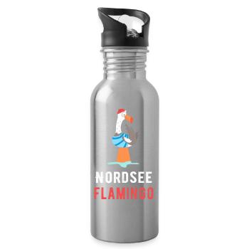Nordsee Flamingo Moin Möwe - Trinkflasche mit integriertem Trinkhalm - Lightsilver - Rechts