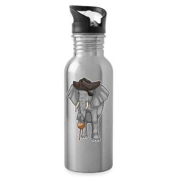 Elephant Pirate Wooden Leg Eye Patch - Water bottle with straw - silver - Right